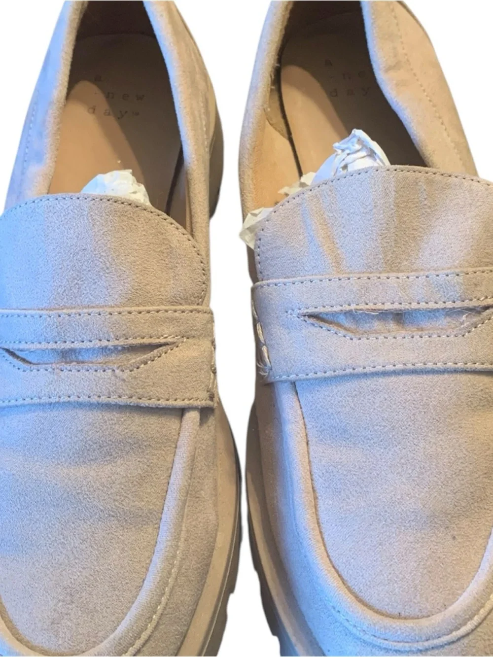 A New Day Beige Suede Platform Lug Sole Loafers Size 7